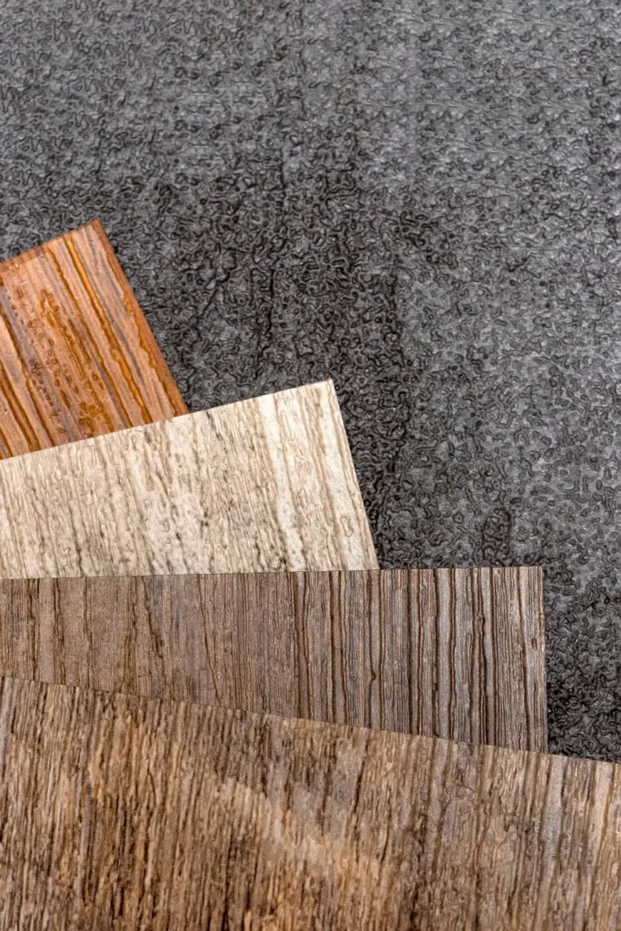 Échantillons de revêtements de sol effet bois et moquette